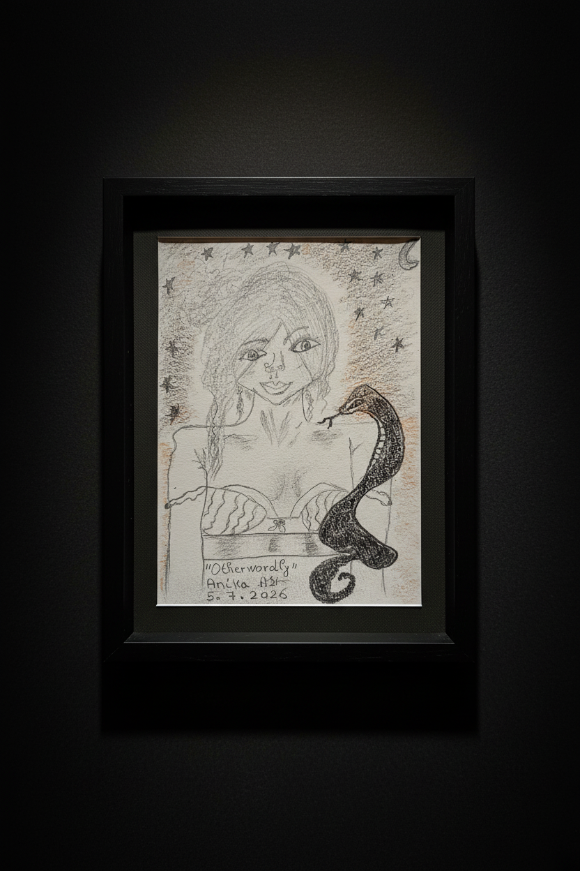 Otherworldly — Original Pencil Drawing A6 in black wood frame | Anika Ash